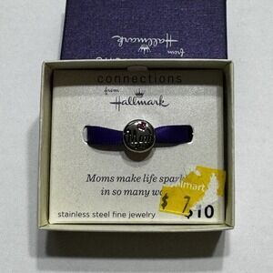 Connections from Hallmark Stainless Steel Mom Pink Rhinestone Heart Charm Love